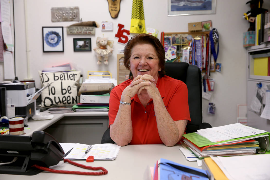 Dottie Frank, an administrative school secretary at Indian Springs School, in her office Wednes ...