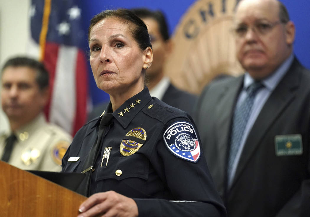 Torrance, Calif. Police Chief Eve R. Irvine announces the solving of a 1972 murder case in Torr ...