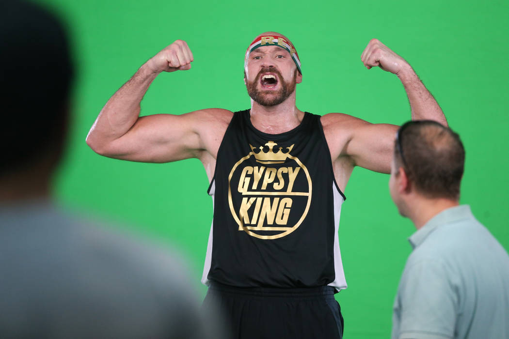 Tyson Fury poses for the camera at the Top Rank Boxing gym in Las Vegas, Friday, Sept. 6, 2019. ...