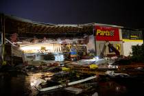In this Tuesday, Sept. 10, 2019 photo, debris litters the ground at Advance Auto Parts followin ...