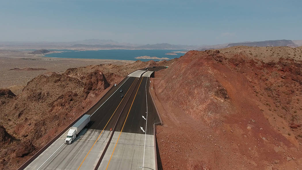 A segment of the new Interstate 11 near the scenic turnout that offers views of Lake Mead as se ...
