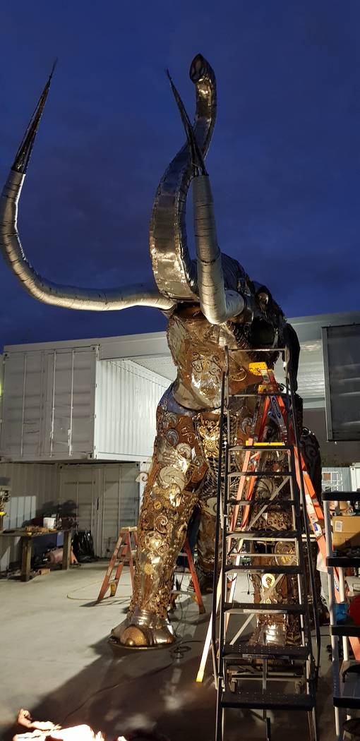 Tahoe Mack's "Monumental Mammoth" will eventually be permanently installed at Tule Springs.