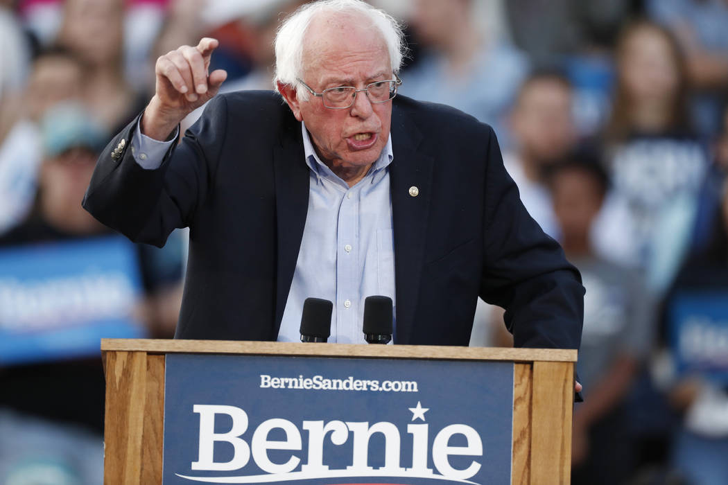 Democratic presidential candidate Sen. Bernie Sanders, I-Vt., speaks during a rally at a campai ...