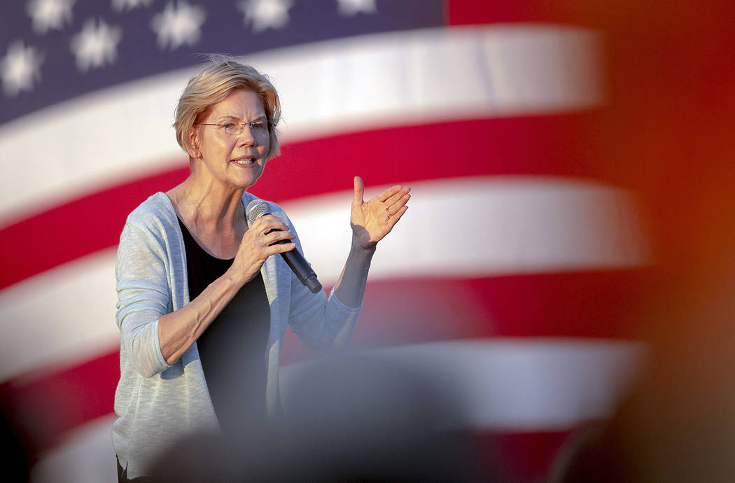 Democratic presidential candidate Elizabeth Warren, D-Mass., speaks during a rally on Tuesday, ...