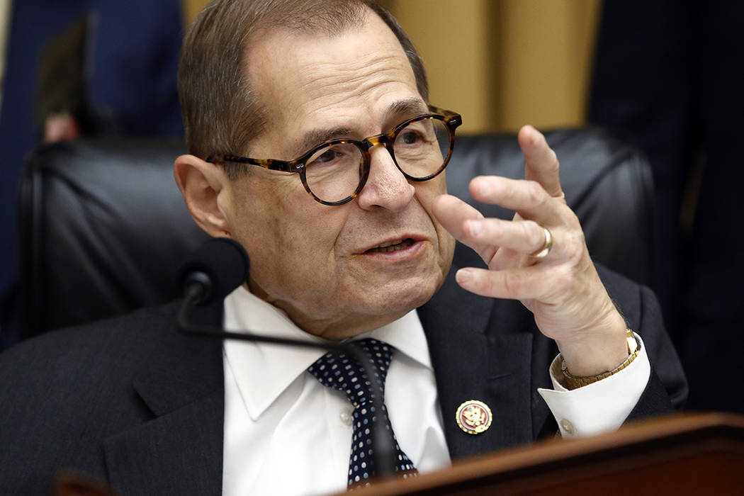 House Judiciary Committee Chairman Jerrold Nadler, D-N.Y., speaks during a recess in a markup h ...