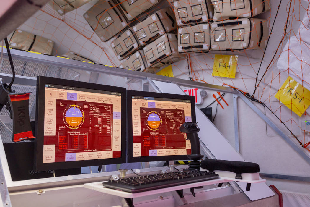 A control panel for off-sight rovers and other tracking activities, on the B330 Mars Transporte ...
