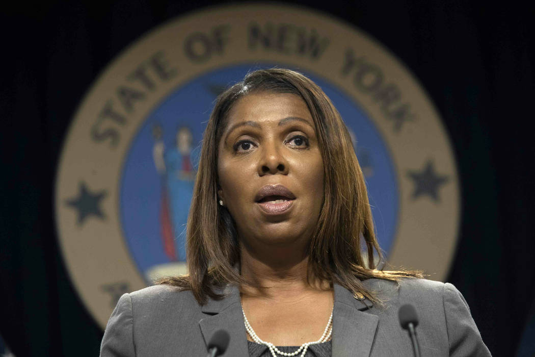 FILE - In this Tuesday, June 11, 2019, file photo, New York Attorney General Letitia James spea ...