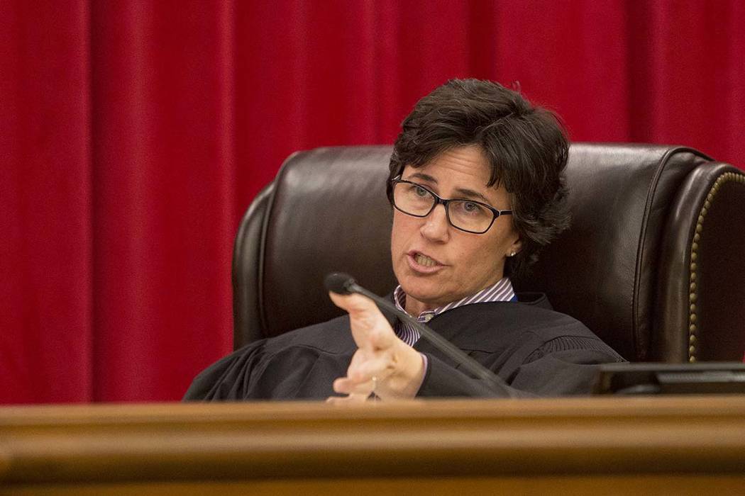 Nevada Supreme Court Justice Lidia Stiglich asks a questions during the first arguments for the ...