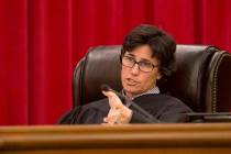 Nevada Supreme Court Justice Lidia Stiglich asks a question during arguments in Las Vegas on Ja ...