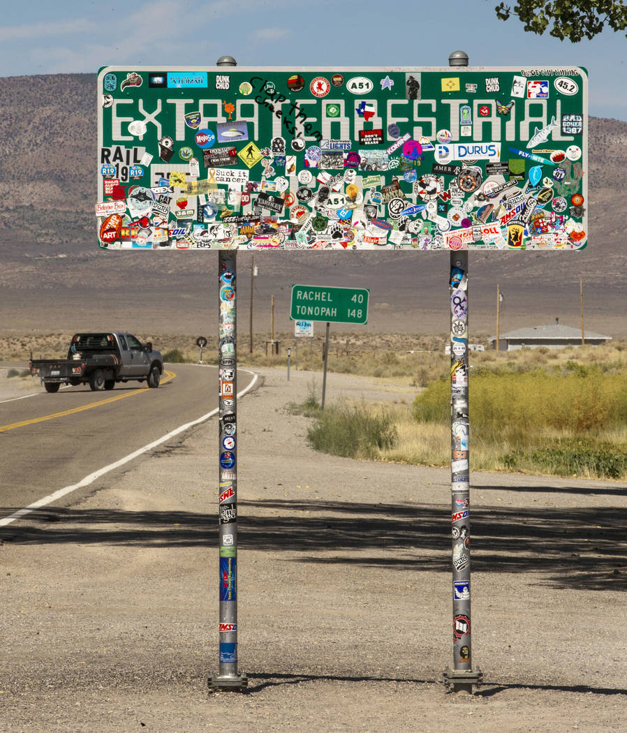 The Extraterrestrial Highway sign along state Route 375 near Crystal Springs pictured on Tuesda ...