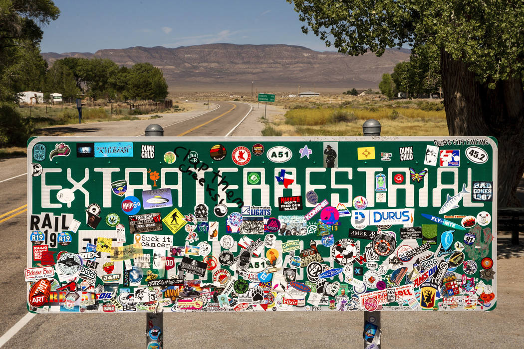 The Extraterrestrial Highway sign along state Route 375 near Crystal Springs pictured on Tuesda ...
