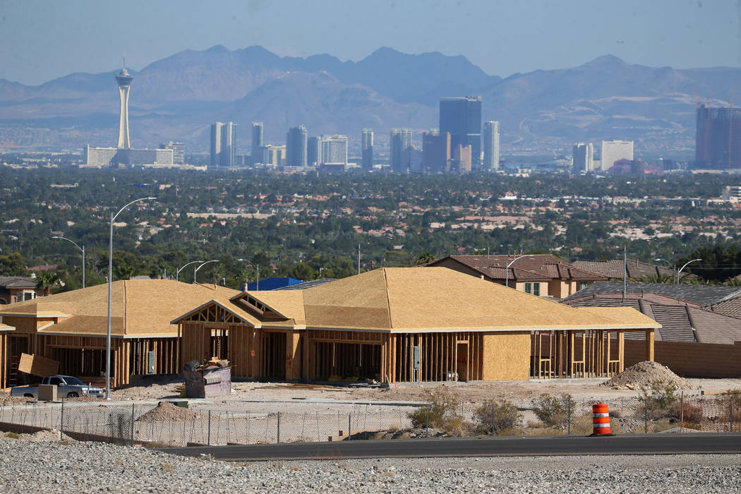 Homes under construction near Hualapai Way and the 215 Beltway in Las Vegas, Tuesday, Aug. 27, ...
