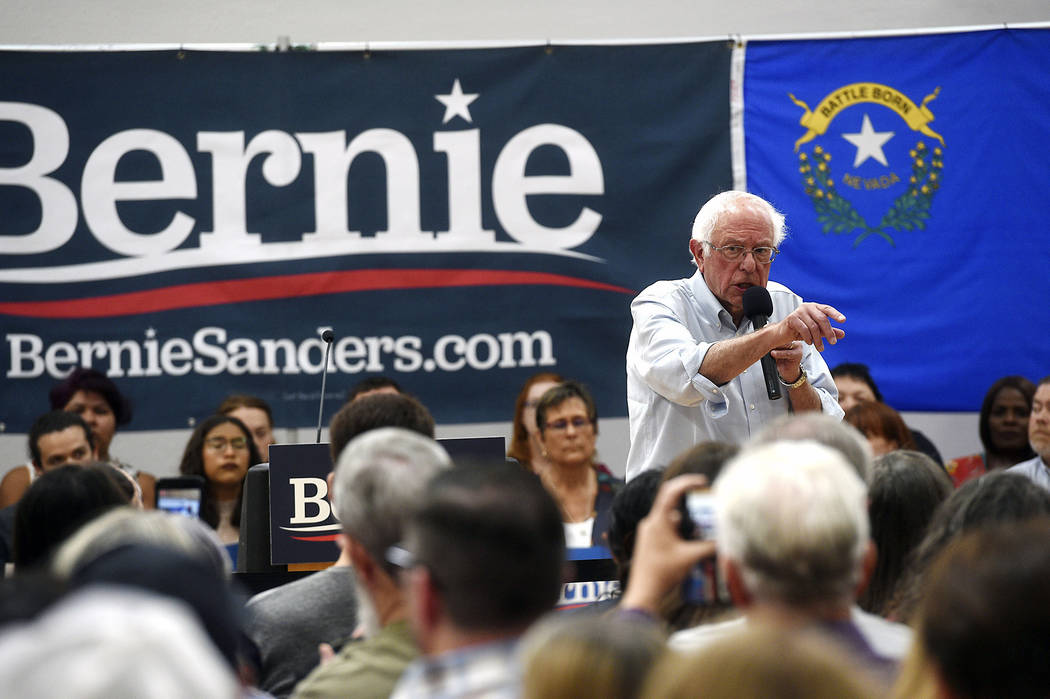 Democratic presidential candidate Sen. Bernie Sanders speaks during a campaign stop at the Cars ...