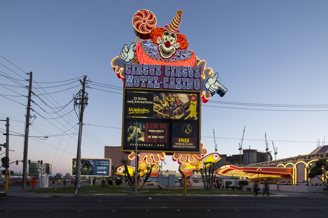 The Clown marquee at the entrance to MGM's Circus Circus hotel-resort in Las Vegas on Monday, J ...