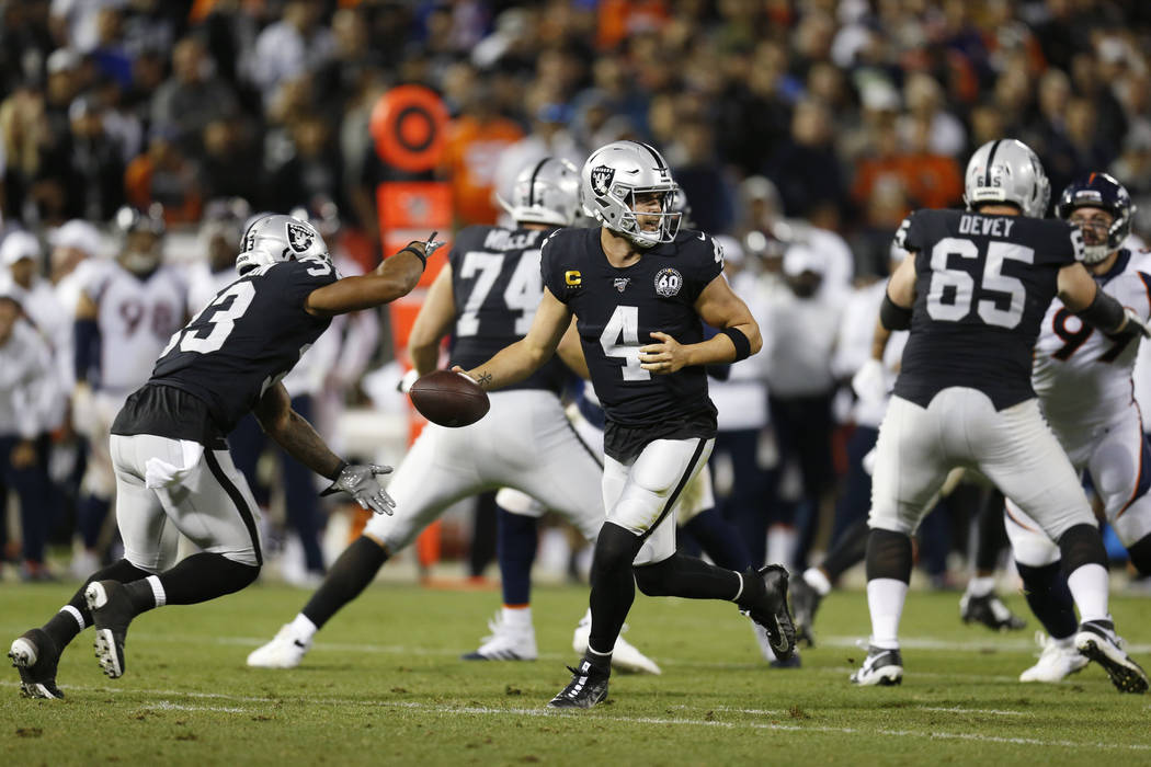 Oakland Raiders quarterback Derek Carr during the second half of an NFL football game against t ...