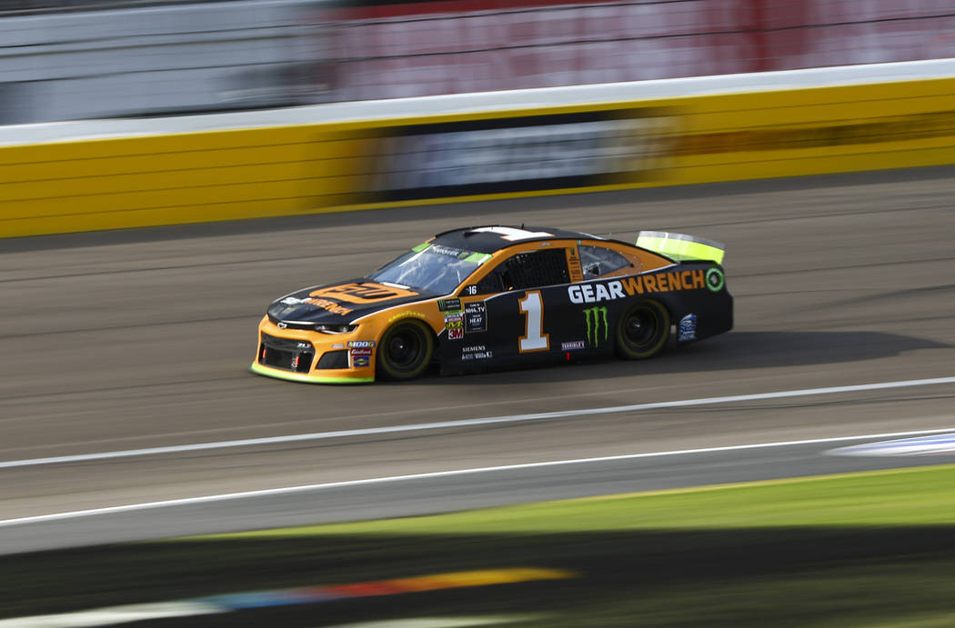 Kurt Busch (1) drives during a NASCAR Cup Series auto race at Las Vegas Motor Speedway, Sunday, ...