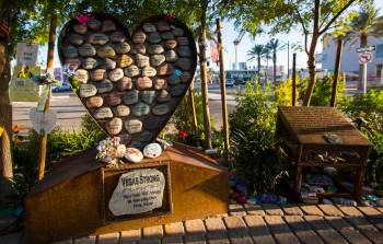 Stones inscribed with the names of the 58 Oct. 1 victims at the Las Vegas Healing Garden in Las ...