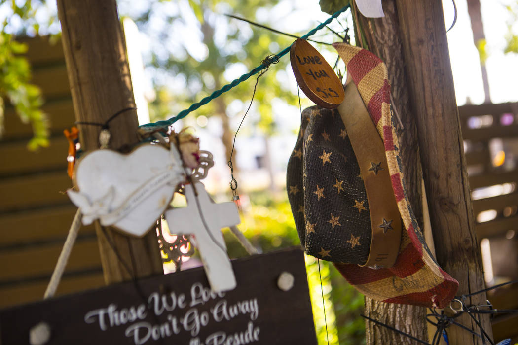 Items left in memory of Carrie Rae Barnette at the Las Vegas Healing Garden in Las Vegas on Wed ...