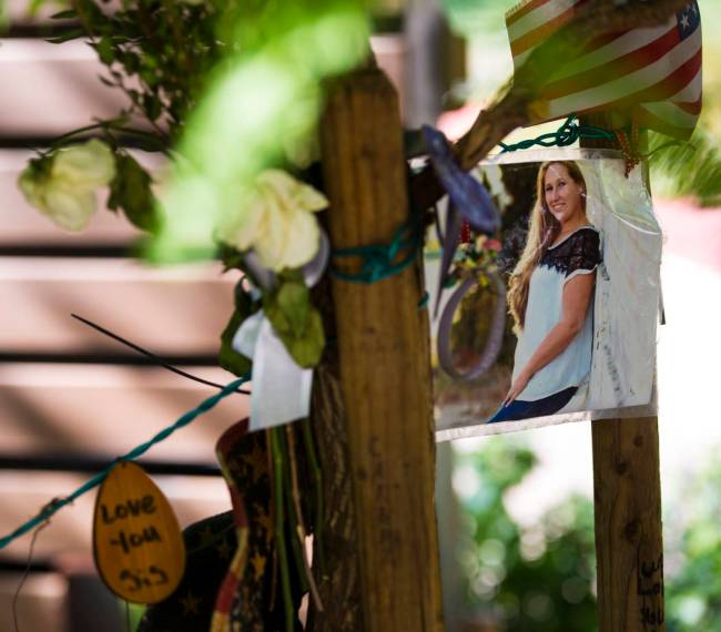 Items left in memory of Carrie Rae Barnette at the Las Vegas Healing Garden in Las Vegas on Tue ...