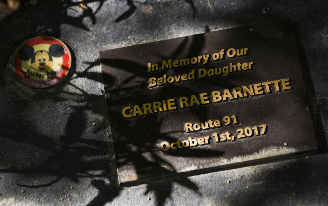 Items left in memory of Carrie Rae Barnette at the Las Vegas Healing Garden in Las Vegas on Tue ...