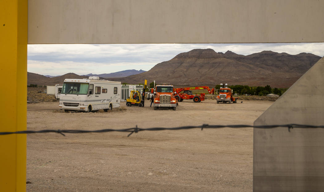 Equipment arrives about the Area 51 Basecamp festival grounds at the Alien Research Center on M ...