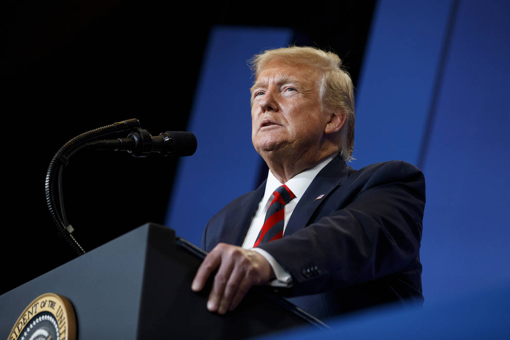FILE - In this Thursday, Sept. 12, 2019, file photo, President Donald Trump pauses as he speaks ...