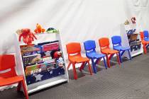Stuff animals, story books and small chairs fill the Juvenile waiting area at the Migrant Prote ...