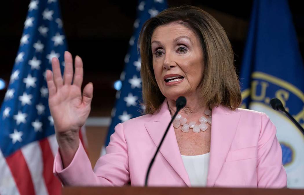 House Speaker Nancy Pelosi, D-Calif., speaks at the Capitol in Washington, Sept. 12, 2019. (J. ...