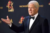 In this May 5, 2019, file photo Alex Trebek poses in the press room at the 46th annual Daytime ...