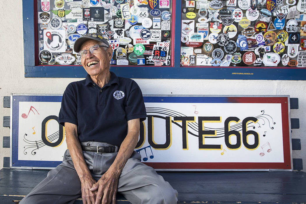 Angel Delgadillo, 91, known as the Angel of Route 66, on Thursday, May 17, 2018, at Delgadillo' ...