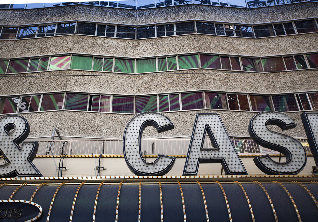 The reflection from the Fremont Street Experience canopy in Downtown Las Vegas, Thursday, Sept. ...