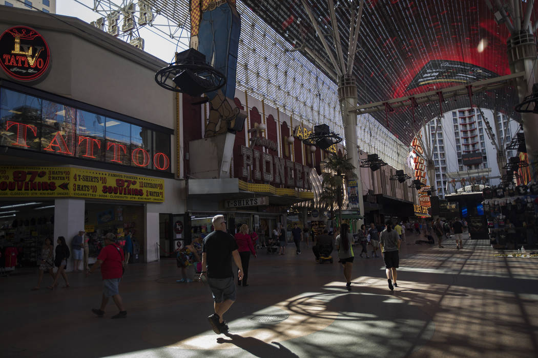 The Fremont Street Experience in Downtown Las Vegas, Thursday, Sept. 12, 2019. (Rachel Aston/La ...