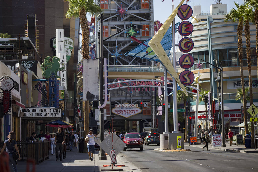 Fremont Street in Downtown Las Vegas, Thursday, Sept. 12, 2019. (Rachel Aston/Las Vegas Review- ...