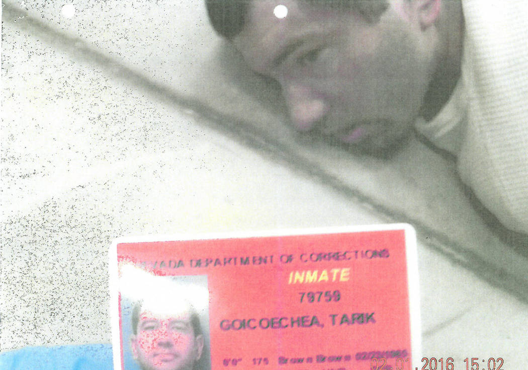 Tarik Goicoechea is handcuffed on the floor of High Desert State Prison after a fellow prisoner ...