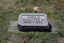 The headstone of John Dillinger is seen at Crown Hill Cemetery, Thursday, Aug. 1, 2019, in Indi ...