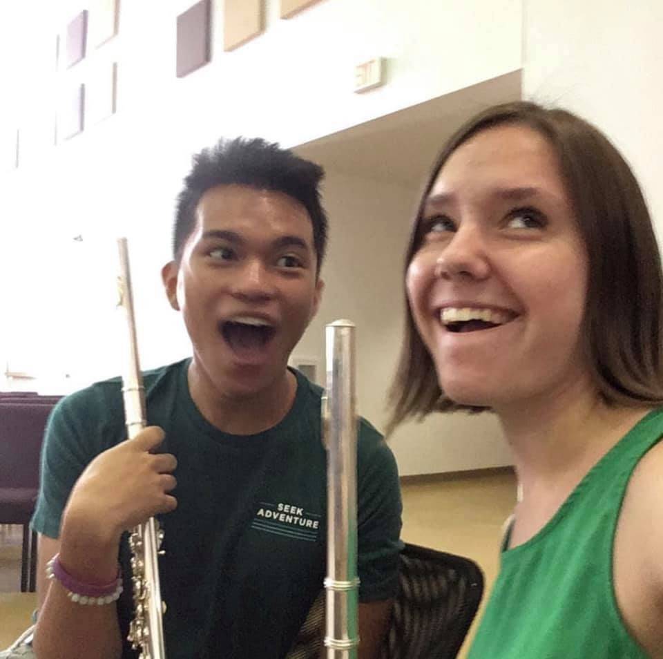 Paula Davis and Anthony Alcain, also known as the "Flute Buddies," during a rehearsal for the S ...