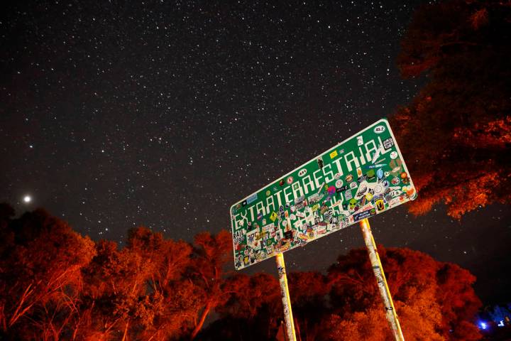 In this July 22, 2019 file photo, a sign advertises state Route 375 as the Extraterrestrial Hig ...