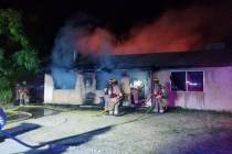 Crews battle a fire Tuesday, Sept. 17, 2019, on the 6100 block of Sonoma Circle in Las Vegas. ( ...