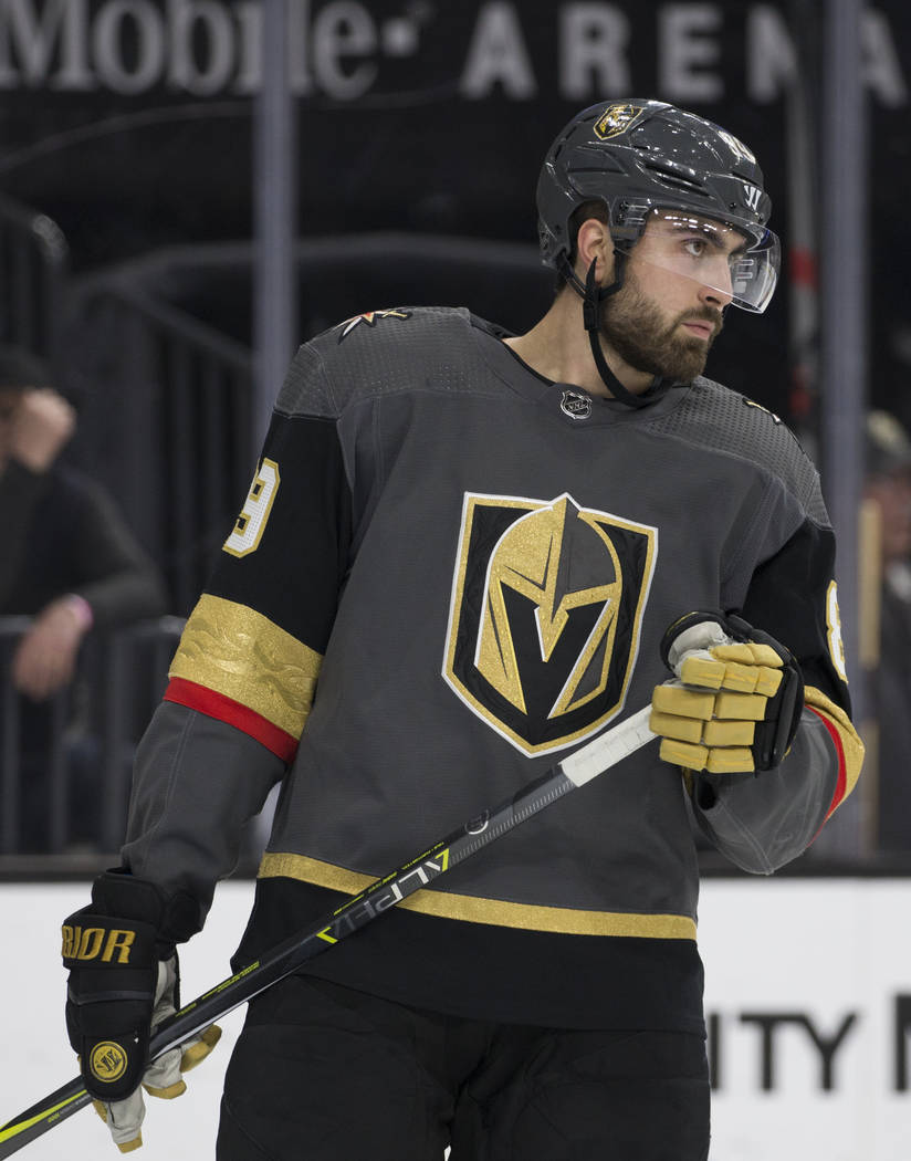 Golden Knights right wing Alex Tuch (89) on Friday, March 29, 2019, at T-Mobile Arena, in Las V ...