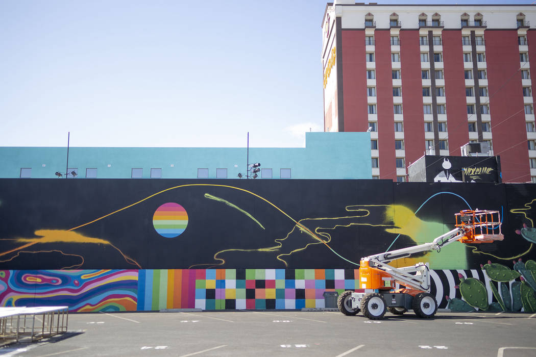 Local Las Vegas artist Eric Vozzola's mural is underway in preparation for Life is Beautiful mu ...