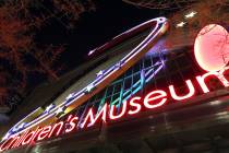 The sign at night for the Discovery Children's Museum. (Review-Journal file photo)