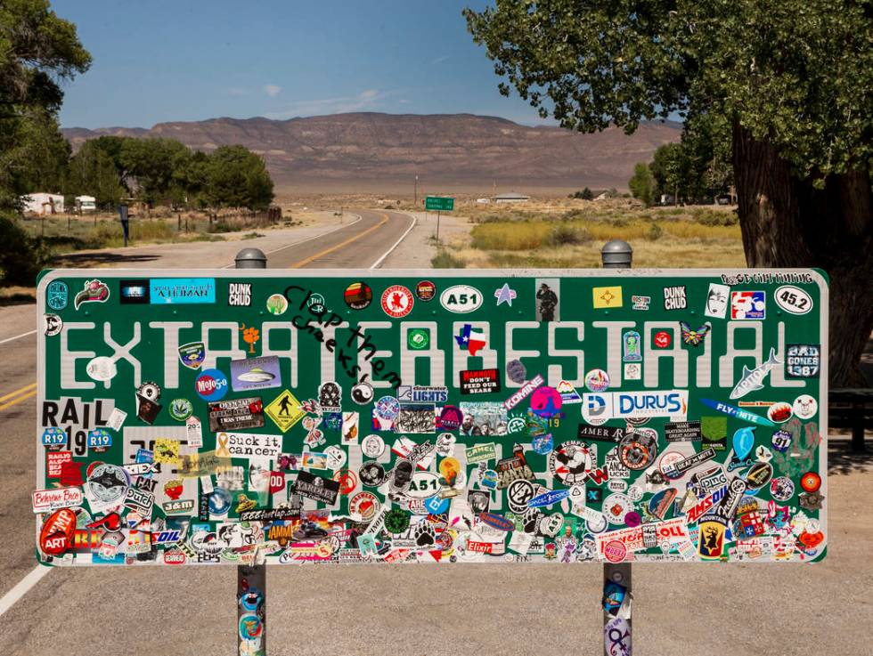 The Extraterrestrial Highway sign along state Route 375 near Crystal Springs pictured on Tuesda ...