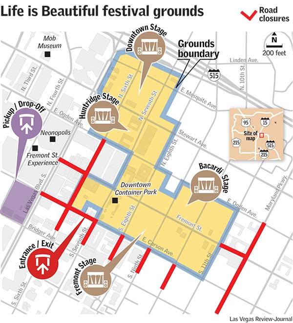 downtown las vegas map Life Is Beautiful Closes Downtown Las Vegas Streets Map Las downtown las vegas map