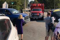 An ambulance leaves the scene shooting in Memphis, Tenn., on Wednesday, Sept. 18, 2019. Officia ...