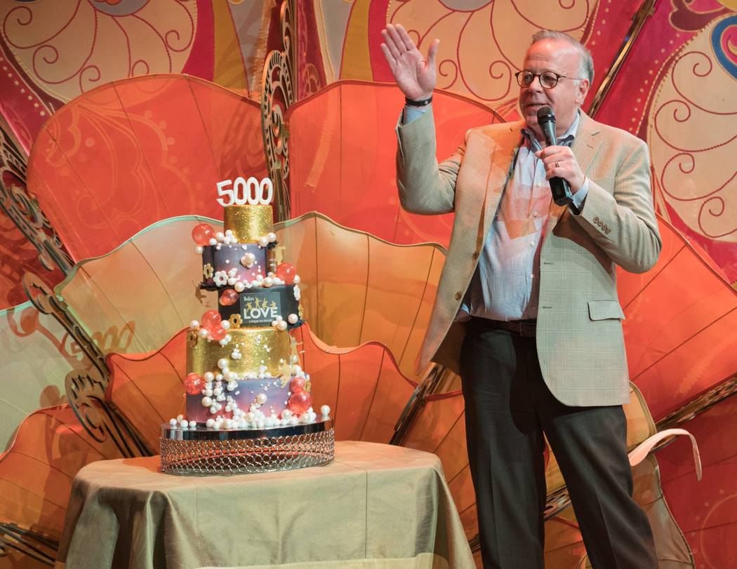 Cirque du Soleil senior executive Jerry Nadal celebrates the 5,000th performance of "The Beatle ...