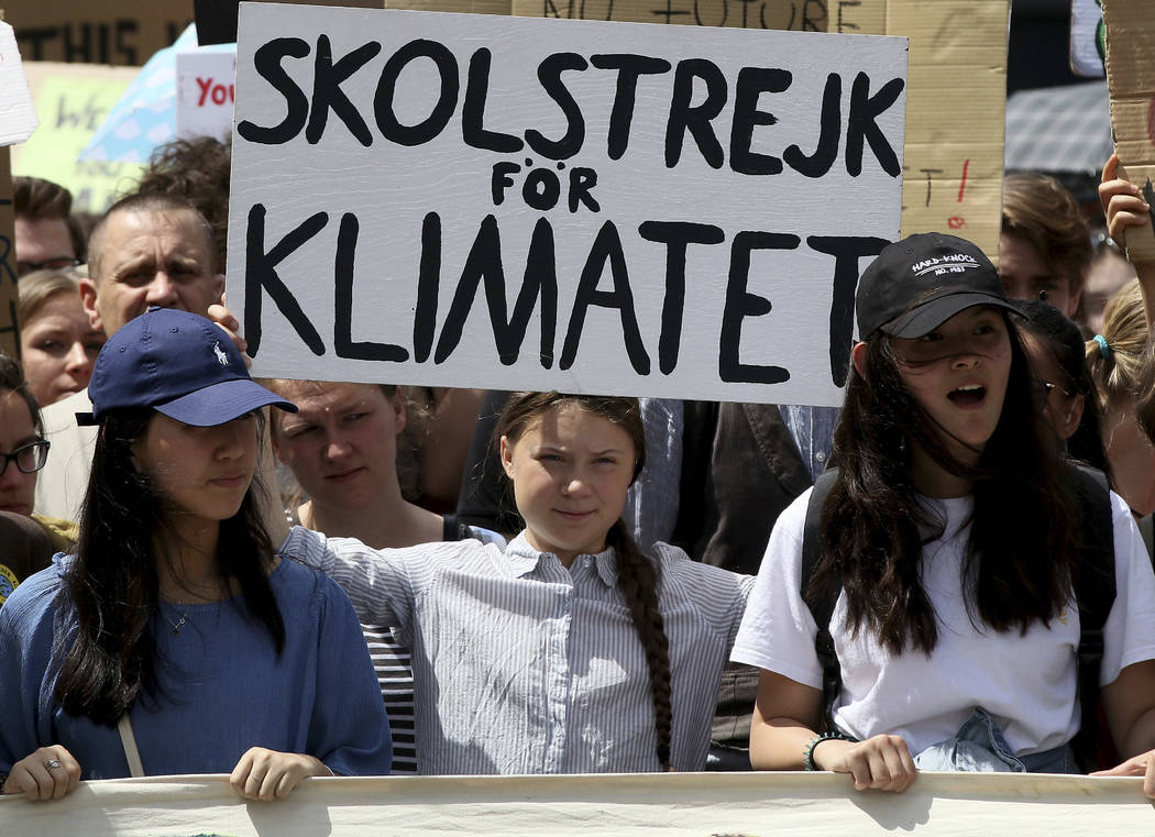 In this Friday, May 31, 2019 file photo, Swedish climate activist Greta Thunberg takes part in ...