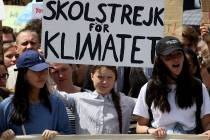 In this Friday, May 31, 2019 file photo, Swedish climate activist Greta Thunberg takes part in ...