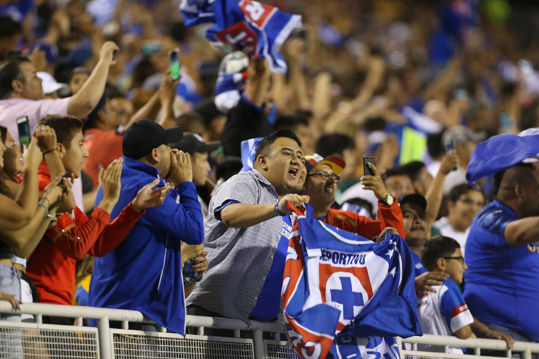 Fans celebrate a score by Cruz Azul against Tigres during the second half in the Leagues Cup Fi ...