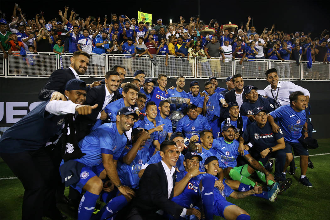 Cruz Azul celebrate their 2-1 victory against Tigres in the Leagues Cup Final soccer game at Sa ...