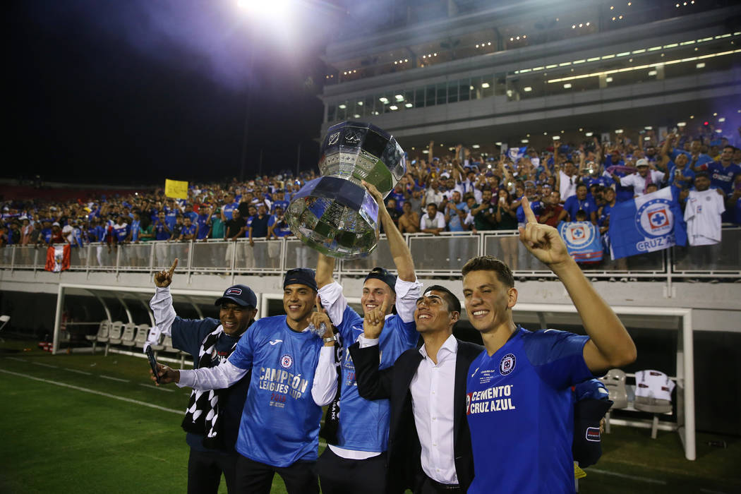 Cruz Azul celebrate their 2-1 victory against Tigres in the Leagues Cup Final soccer game at Sa ...